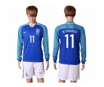 Brazil #11 Romario Away Long Sleeves Soccer Country Jersey