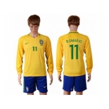 Brazil #11 Romario Home Long Sleeves Soccer Country Jersey