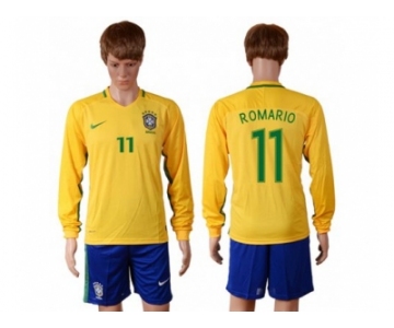 Brazil #11 Romario Home Long Sleeves Soccer Country Jersey