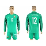 Brazil #12 Carreira Green Goalkeeper Long Sleeves Soccer Country Jersey