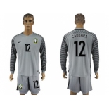 Brazil #12 Carreira Grey Goalkeeper Long Sleeves Soccer Country Jersey