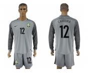 Brazil #12 Carreira Grey Goalkeeper Long Sleeves Soccer Country Jersey