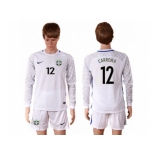 Brazil #12 Carreira White Goalkeeper Long Sleeves Soccer Country Jersey