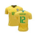 Brazil #12 Ederson Home Soccer Country Jersey