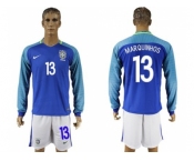 Brazil #13 Marquinhos Away Long Sleeves Soccer Country Jersey