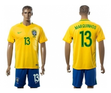 Brazil #13 Marquinhos Home Soccer Country Jersey