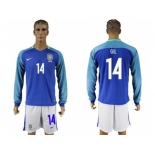 Brazil #14 GIL Away Long Sleeves Soccer Country Jersey