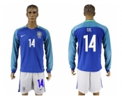 Brazil #14 GIL Away Long Sleeves Soccer Country Jersey