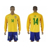 Brazil #14 GIL Home Long Sleeves Soccer Country Jersey