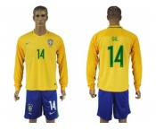 Brazil #14 GIL Home Long Sleeves Soccer Country Jersey