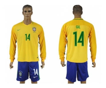 Brazil #14 GIL Home Long Sleeves Soccer Country Jersey