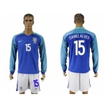 Brazil #15 Daniel Alves Away Long Sleeves Soccer Country Jersey