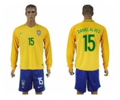 Brazil #15 Daniel Alves Home Long Sleeves Soccer Country Jersey