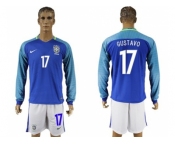 Brazil #17 Gustavo Away Long Sleeves Soccer Country Jersey