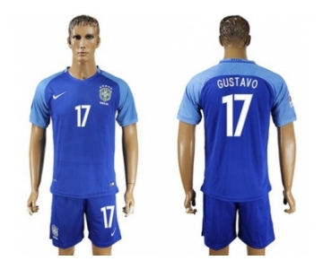 Brazil #17 Gustavo Blue Soccer Country Jersey