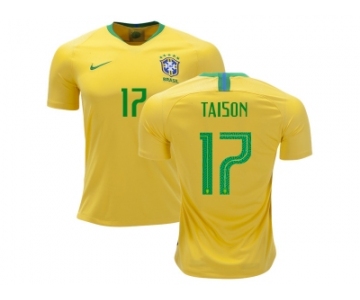 Brazil #17 Taison Home Soccer Country Jersey