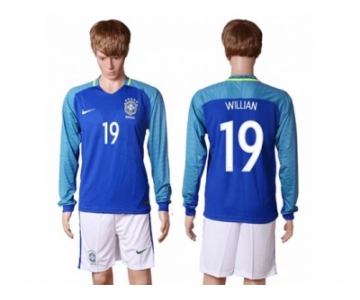 Brazil #19 Willian Away Long Sleeves Soccer Country Jersey