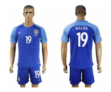 Brazil #19 Willian Blue Soccer Country Jersey