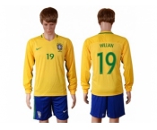 Brazil #19 Willian Home Long Sleeves Soccer Country Jersey