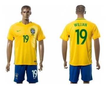 Brazil #19 Willian Home Soccer Country Jersey