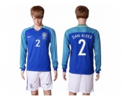 Brazil #2 Dani Alves Away Long Sleeves Soccer Country Jersey