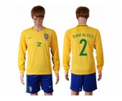 Brazil #2 Dani Alves Home Long Sleeves Soccer Country Jersey