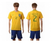 Brazil #2 Dani Alves Home Soccer Country Jersey1