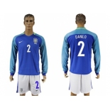 Brazil #2 Danilo Away Long Sleeves Soccer Country Jersey