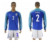 Brazil #2 Danilo Away Long Sleeves Soccer Country Jersey