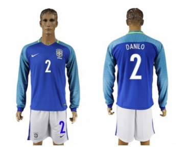 Brazil #2 Danilo Away Long Sleeves Soccer Country Jersey