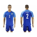 Brazil #2 Danilo Blue Soccer Country Jersey