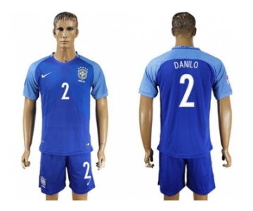 Brazil #2 Danilo Blue Soccer Country Jersey