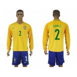 Brazil #2 Danilo Home Long Sleeves Soccer Country Jersey