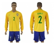 Brazil #2 Danilo Home Long Sleeves Soccer Country Jersey