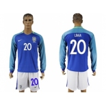 Brazil #20 Lima Away Long Sleeves Soccer Country Jersey