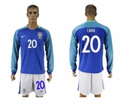 Brazil #20 Lima Away Long Sleeves Soccer Country Jersey