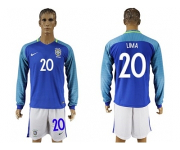 Brazil #20 Lima Away Long Sleeves Soccer Country Jersey