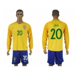 Brazil #20 Lima Home Long Sleeves Soccer Country Jersey