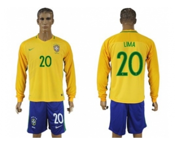 Brazil #20 Lima Home Long Sleeves Soccer Country Jersey