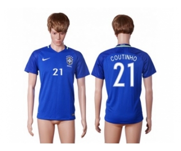 Brazil #21 Coutinho Away Soccer Country Jersey