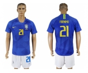 Brazil #21 Firmino Away Soccer Country Jersey