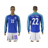 Brazil #22 Coutonho Away Long Sleeves Soccer Country Jersey