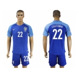 Brazil #22 Coutonho Blue Soccer Country Jersey