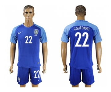 Brazil #22 Coutonho Blue Soccer Country Jersey