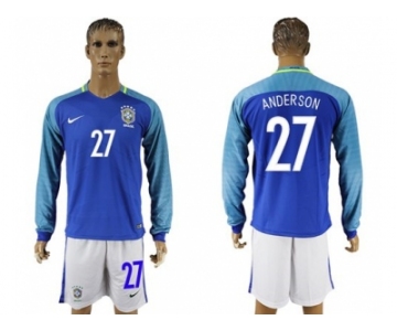 Brazil #27 Anderson Away Long Sleeves Soccer Country Jersey