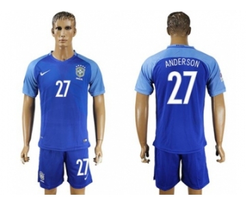 Brazil #27 Anderson Blue Soccer Country Jersey