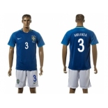 Brazil #3 Miranda Away Soccer Country Jersey1