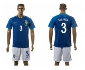 Brazil #3 Miranda Away Soccer Country Jersey1