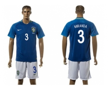 Brazil #3 Miranda Away Soccer Country Jersey1