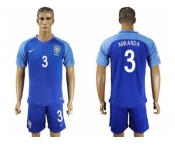 Brazil #3 Miranda Blue Soccer Country Jersey